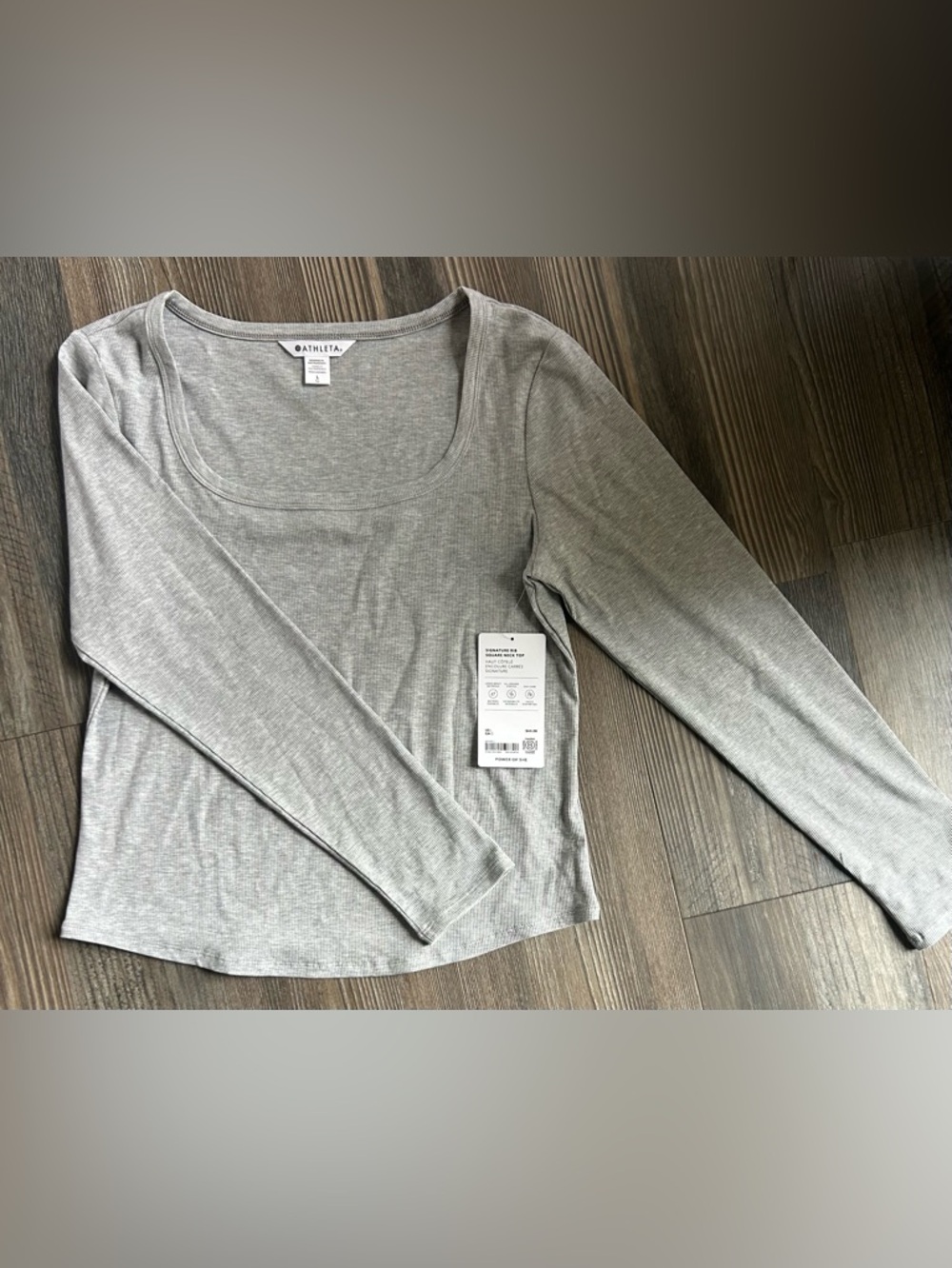 Athleta Light Gray Ribbed Long Sleeve Scoop Neck Tee NWT